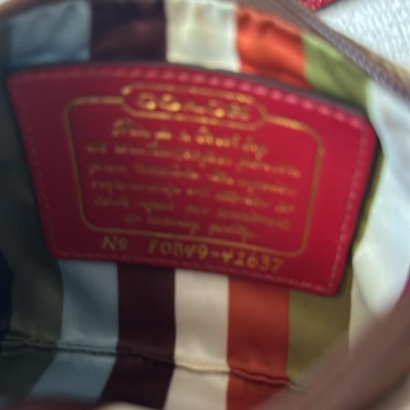 Coach Signature Brown Jacquard Red Patent Leather Wristlet - Picture 3 of 4